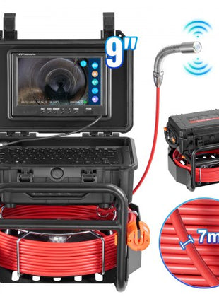 Sewer Camera, 98 ft/30m, Self-Leveling Drain Camera with 512Hz Transmitter, Distance Counter, 9" Screen 1080P HD Snake Plumbing Camera with Light-12 LED & 32GB Card for Duct Pipe