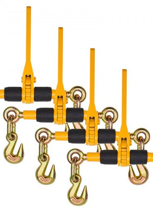 Ratchet Chain Binders, 1/4"-5/16", 2600 lbs Safe Working Load, 4 Pack Load Binder with 2 Grab Hooks, Tie Downs for Transport Chain, Heavy Duty Tow Chain Ratchet Binders for Flatbed Truck Trailer