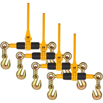 Ratchet Chain Binders, 1/4"-5/16", 2600 lbs Safe Working Load, 4 Pack Load Binder with 2 Grab Hooks, Tie Downs for Transport Chain, Heavy Duty Tow Chain Ratchet Binders for Flatbed Truck Trailer