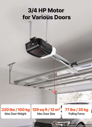Garage Door Opener 3/4 HP Ultra-Quiet Belt Drive WiFi Smart Opener, for Residential Garage, Includes Durable Rail, 3 Remotes, Smartphone App Control, Obstacle Sensor & LED Light, Black & White
