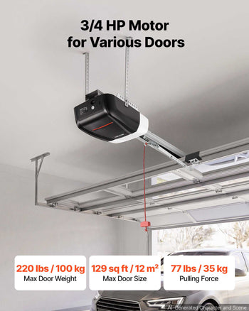 Garage Door Opener 3/4 HP Ultra-Quiet Belt Drive WiFi Smart Opener, for Residential Garage, Includes Durable Rail, 3 Remotes, Smartphone App Control, Obstacle Sensor & LED Light, Black & White