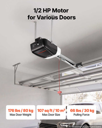 Garage Door Opener 1/2 HP Ultra-Quiet Belt Drive WiFi Smart Opener, for Residential Garage, Includes Durable Rail, 3 Remotes, Smartphone App Control, Obstacle Sensor & LED Light, Black & White