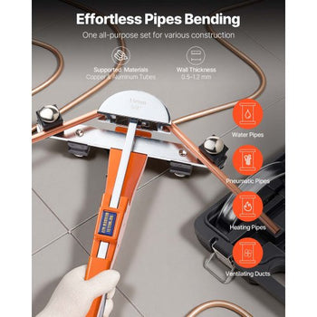Tubing Bender Kit, 1/4 to 7/8 Inch, Compact Ratcheting Tube Pipe Bender, Ratchet Hand Bending Tool, with 7 Aluminium Alloy Dies, HVAC Tools, for Copper Aluminum HVAC Refrigeration Maintenance