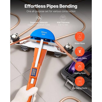 Tubing Bender Kit, 1/4 to 7/8 Inch, Compact Ratcheting Tube Pipe Bender, Ratchet Hand Bending Tool, with 7 Color Aluminium Alloy Dies, HVAC Tools, for Copper HVAC Air Conditioning Refrigeration