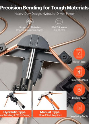Hydraulic Tubing Bender Kit, 1/4 to 7/8 Inch, Copper Tube Pipe Bender, Forward/Reverse HVAC Bending Tool Set, with 7 Aluminium Alloy Dies, for HVAC Air Conditioning Refrigeration Auto Repair