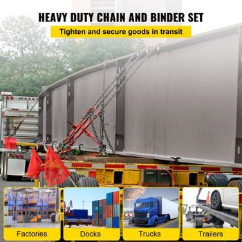 Chain Load Binder, 5/16\" Tie Down Kit with 5400LBS Working Load Capacity and Two Grab Hooks, Includes (4) Ratchet Binders - (4) 21\' Grade 80 Chains, Transport Load Package for Hauling, Towing