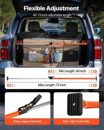 Cargo Bar, Cargo Bars Adjustable from 40" to 73", Heavy-duty Steel Cargos Stabilizer with Storage Net & Divider Bar, Telescoping Load Lock Bars for SUVs, Sedans