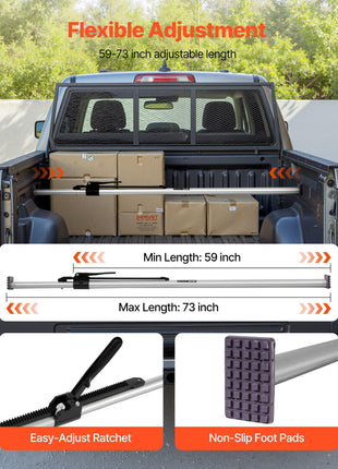 Cargo Bar, Cargo Bar Adjustable from 59" to 73", Heavy-duty Steel Cargos Stabilizer with Non-Slip Foot Pads, Telescoping Load Lock Bars Stop Sliding for Pickup Truck