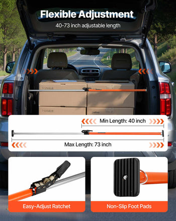 Cargo Bar, Cargo Bar Adjustable from 40" to 73", Heavy-duty Steel Cargos Stabilizer with Non-Slip Foot Pads, Telescoping Load Lock Bars Stop Sliding for SUVs, Sedans