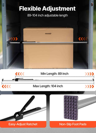Cargo Bar, Cargo Bar Adjustable from 89" to 104", Heavy-duty Steel Cargos Stabilizer with Non-Slip Foot Pads, Truck Bed Load Lock Bars for Box Trucks, Semi-Trailers, Trailers (2PCS)