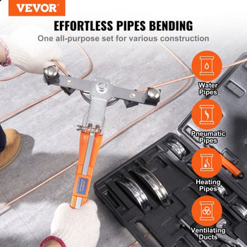 Pipe Tube Bender, 1/4"-7/8" O.D. Ratcheting Tubing Bender, 90° Forward/Reverse Pipes Bending Tools with 7 Dies and Pipe Cutter for HVAC Air Conditioning Refrigerator Repair