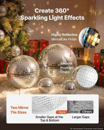 Mirror Disco Ball 3.2" 4" 6" 8" 12" 17-Pack Balls with Hanging Ring, for Party Home Decoration Stage Props DJ Dance Club, 2 Mirror Tile Sizes, Reflects Light, Wedding Birthday Decor, Silver