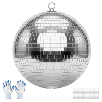 Mirror Disco Ball 12 Inch Silver Reflective Ball with Hanging Ring, for Party Home Decoration Stage Props DJ Dance Club, 2 Mirror Tile Sizes, Reflects Light, Large Wedding Music Birthday Decor