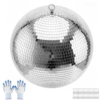 Mirror Disco Ball 16 Inch Silver Reflective Ball with Hanging Ring, for Party Home Decoration Stage Props DJ Dance Club, 2 Mirror Tile Sizes, Reflects Light, Large Wedding Music Birthday Decor
