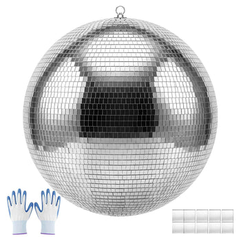 Mirror Disco Ball 20 Inch Silver Reflective Ball with Hanging Ring, for Party Home Decoration Stage Props DJ Dance Club, 2 Mirror Tile Sizes, Reflects Light, Large Wedding Music Birthday Decor
