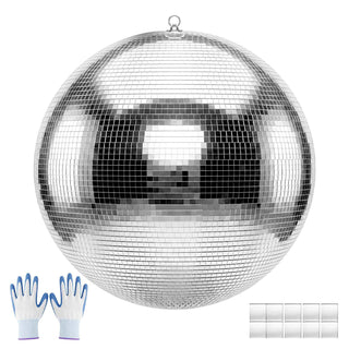 Mirror Disco Ball 24 Inch Silver Reflective Ball with Hanging Ring, for Party Home Decoration Stage Props DJ Dance Club, 2 Mirror Tile Sizes, Reflects Light, Large Wedding Music Birthday Decor