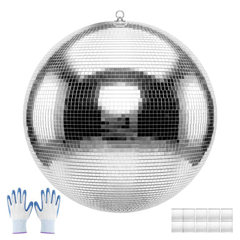Mirror Disco Ball 24 Inch Silver Reflective Ball with Hanging Ring, for Party Home Decoration Stage Props DJ Dance Club, 2 Mirror Tile Sizes, Reflects Light, Large Wedding Music Birthday Decor