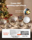 Mirror Disco Ball 4" 6" 8" 12" 8-Pack Silver Balls with Hanging Ring, for Party Home Decoration Stage Props DJ Dance Club, 2 Mirror Tile Sizes, Reflects Light, Wedding Music and Birthday Decor