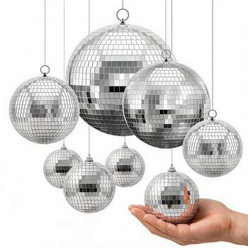 Mirror Disco Ball 4" 6" 8" 12" 8-Pack Silver Balls with Hanging Ring, for Party Home Decoration Stage Props DJ Dance Club, 2 Mirror Tile Sizes, Reflects Light, Wedding Music and Birthday Decor