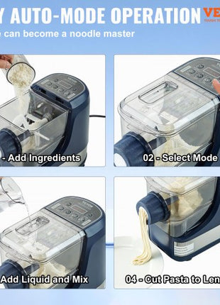 Electric Pasta Maker, 150W Automatic Noodle Maker Machine with 8 Pasta Shapes, 4 Intelligent Modes, 500g Flour Capacity Pasta Maker Machine with Measuring Cups, Cleaning Brush for Home Kitchen