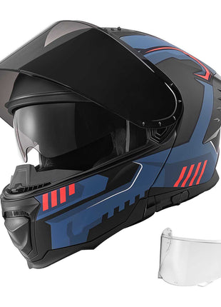 Modular Motorcycle Helmet, Flip up Full Face Helmet with Dual Visor, Lightweight Comfortable Adult Motocross Street Bike Helmet for Men and Women - DOT & ECE Approved (L Size)