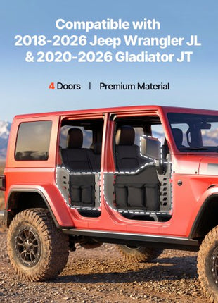 Jeep Tube Doors, 4-Door, Compatible with 2018-2026 Jeep Wrangler JL & 2020-2026 Gladiator JT, Steel Off Road Front & Rear Tubular Half Doors with DOT Certified Side View Mirrors and Storage Bag