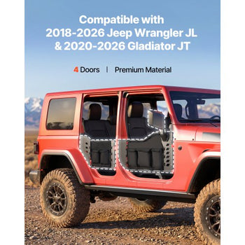 Jeep Tube Doors, 4-Door, Compatible with 2018-2026 Jeep Wrangler JL & 2020-2026 Gladiator JT, Steel Off Road Front & Rear Tubular Half Doors with DOT Certified Side View Mirrors and Storage Bag