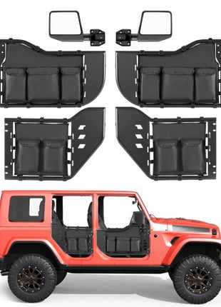 Jeep Tube Doors, 4-Door, Compatible with 2018-2026 Jeep Wrangler JL & 2020-2026 Gladiator JT, Steel Off Road Front & Rear Tubular Half Doors with DOT Certified Side View Mirrors and Storage Bag