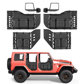 Jeep Tube Doors, 4-Door, Compatible with 2018-2026 Jeep Wrangler JL & 2020-2026 Gladiator JT, Steel Off Road Front & Rear Tubular Half Doors with DOT Certified Side View Mirrors and Storage Bag