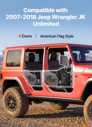 Jeep Tube Doors, 4-Door, Compatible with 2007-2018 Jeep Wrangler JK Unlimited, Steel Off Road Front & Rear Tubular Half Doors with DOT Certified Side View Mirrors, Storage Bag and Rubber Pads