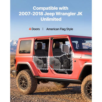 Jeep Tube Doors, 4-Door, Compatible with 2007-2018 Jeep Wrangler JK Unlimited, Steel Off Road Front & Rear Tubular Half Doors with DOT Certified Side View Mirrors, Storage Bag and Rubber Pads