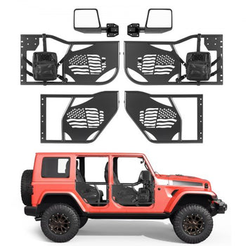 Jeep Tube Doors, 4-Door, Compatible with 2007-2018 Jeep Wrangler JK Unlimited, Steel Off Road Front & Rear Tubular Half Doors with DOT Certified Side View Mirrors, Storage Bag and Rubber Pads