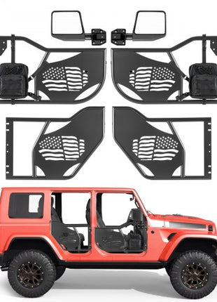 Jeep Tube Doors, 4-Door, Fit for 2018-2026 Jeep Wrangler JL & 2020-2026 Gladiator JT, Flag Pattern Off Road Front & Rear Tubular Half Doors with DOT Certified Side View Mirrors and Storage Bag