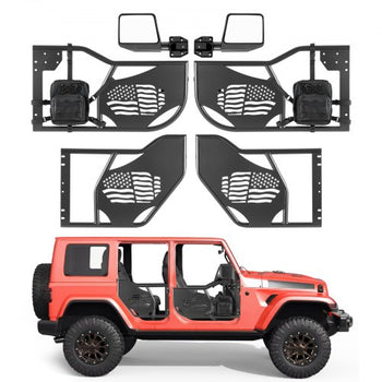 Jeep Tube Doors, 4-Door, Fit for 2018-2026 Jeep Wrangler JL & 2020-2026 Gladiator JT, Flag Pattern Off Road Front & Rear Tubular Half Doors with DOT Certified Side View Mirrors and Storage Bag