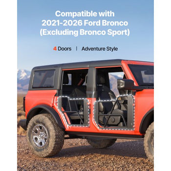 Tube Doors, 4-Door, Compatible with 2021-2026 Ford Bronco (Excluding Bronco Sport), Steel Off Road Front & Rear Tubular Half Doors with Rubber Pads, Heavy-Duty Hinges, OE Latch & Limit Straps