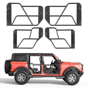 Tube Doors, 4-Door, Compatible with 2021-2026 Ford Bronco (Excluding Bronco Sport), Steel Off Road Front & Rear Tubular Half Doors with Rubber Pads, Heavy-Duty Hinges, OE Latch & Limit Straps