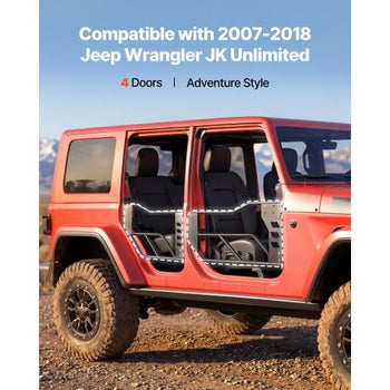 Jeep Tube Doors, 4-Door, Compatible with 2007-2018 Jeep Wrangler JK Unlimited, Alloy Steel Off Road Front & Rear Tubular Half Doors with Storage Bag, Rubber Pads, Heavy-Duty Hinges and OE Latch