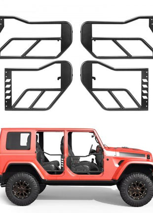 Jeep Tube Doors, 4-Door, Compatible with 2007-2018 Jeep Wrangler JK Unlimited, Alloy Steel Off Road Front & Rear Tubular Half Doors with Storage Bag, Rubber Pads, Heavy-Duty Hinges and OE Latch