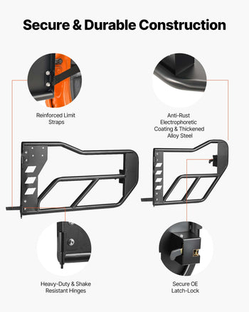 Jeep Tube Doors, 4-Door, Compatible with 2007-2018 Jeep Wrangler JK Unlimited, Alloy Steel Off Road Front & Rear Tubular Half Doors with Storage Bag, Rubber Pads, Heavy-Duty Hinges and OE Latch