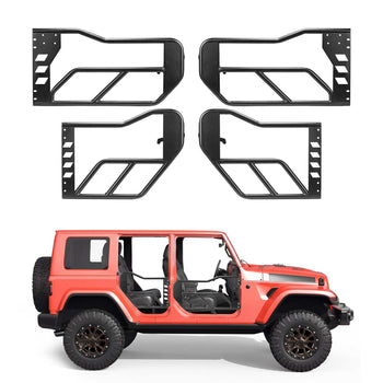 Jeep Tube Doors, 4-Door, Compatible with 2007-2018 Jeep Wrangler JK Unlimited, Alloy Steel Off Road Front & Rear Tubular Half Doors with Storage Bag, Rubber Pads, Heavy-Duty Hinges and OE Latch
