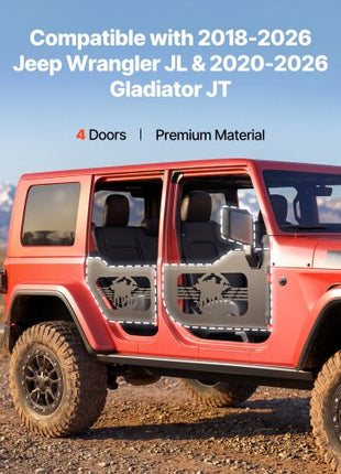 Jeep Tube Doors, 4-Door, Fit for 2018-2026 Jeep Wrangler JL & 2020-2026 Gladiator JT, Soldier Pattern Off Road Front & Rear Tubular Half Doors with DOT Certified Side View Mirrors & Rubber Pads