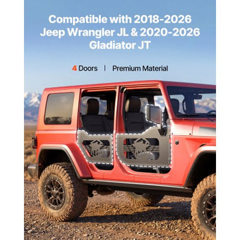 Jeep Tube Doors, 4-Door, Fit for 2018-2026 Jeep Wrangler JL & 2020-2026 Gladiator JT, Soldier Pattern Off Road Front & Rear Tubular Half Doors with DOT Certified Side View Mirrors & Rubber Pads