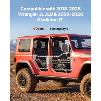 Jeep Tube Doors, 4-Door, Compatible with 2018-2026 Wrangler JL JLU & 2020-2026 Gladiator JT, Steel Off Road Front & Rear Tubular Half Doors with DOT Certified Side View Mirrors and Rubber Pads
