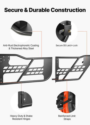 Jeep Tube Doors, 4-Door, Compatible with 2007-2018 Jeep Wrangler JK JKU Unlimited, Steel Off Road Front & Rear Tubular Half Doors with Storage Bag, Rubber Pads, Heavy-Duty Hinges and OE Latch