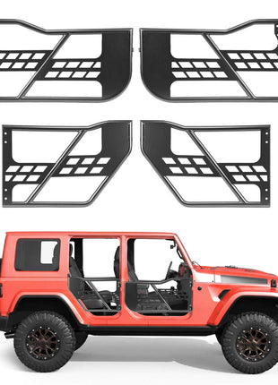 Jeep Tube Doors, 4-Door, Compatible with 2007-2018 Jeep Wrangler JK JKU Unlimited, Steel Off Road Front & Rear Tubular Half Doors with Storage Bag, Rubber Pads, Heavy-Duty Hinges and OE Latch
