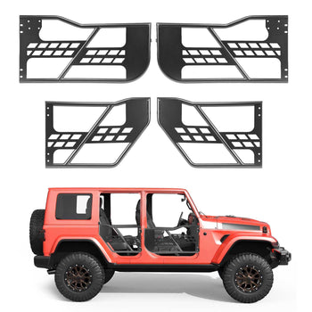 Jeep Tube Doors, 4-Door, Compatible with 2007-2018 Jeep Wrangler JK JKU Unlimited, Steel Off Road Front & Rear Tubular Half Doors with Storage Bag, Rubber Pads, Heavy-Duty Hinges and OE Latch