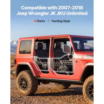 Jeep Tube Doors, 4-Door, Compatible with 2007-2018 Jeep Wrangler JK JKU Unlimited, Steel Off Road Front & Rear Tubular Half Doors with DOT Certified Side View Mirrors, Storage Bag & Rubber Pads