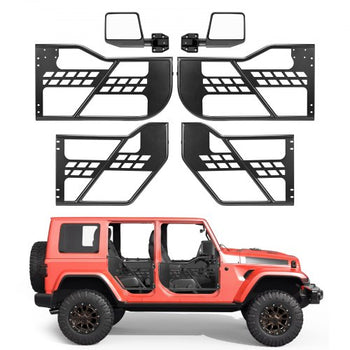 Jeep Tube Doors, 4-Door, Compatible with 2007-2018 Jeep Wrangler JK JKU Unlimited, Steel Off Road Front & Rear Tubular Half Doors with DOT Certified Side View Mirrors, Storage Bag & Rubber Pads
