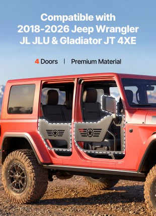 Jeep Tube Doors, 4-Door, Compatible with 2018-2026 Jeep Wrangler JL JLU & Gladiator JT 4XE, Steel Off Road Front & Rear Tubular Half Doors with DOT Certified Side View Mirrors