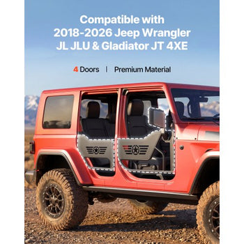 Jeep Tube Doors, 4-Door, Compatible with 2018-2026 Jeep Wrangler JL JLU & Gladiator JT 4XE, Steel Off Road Front & Rear Tubular Half Doors with DOT Certified Side View Mirrors
